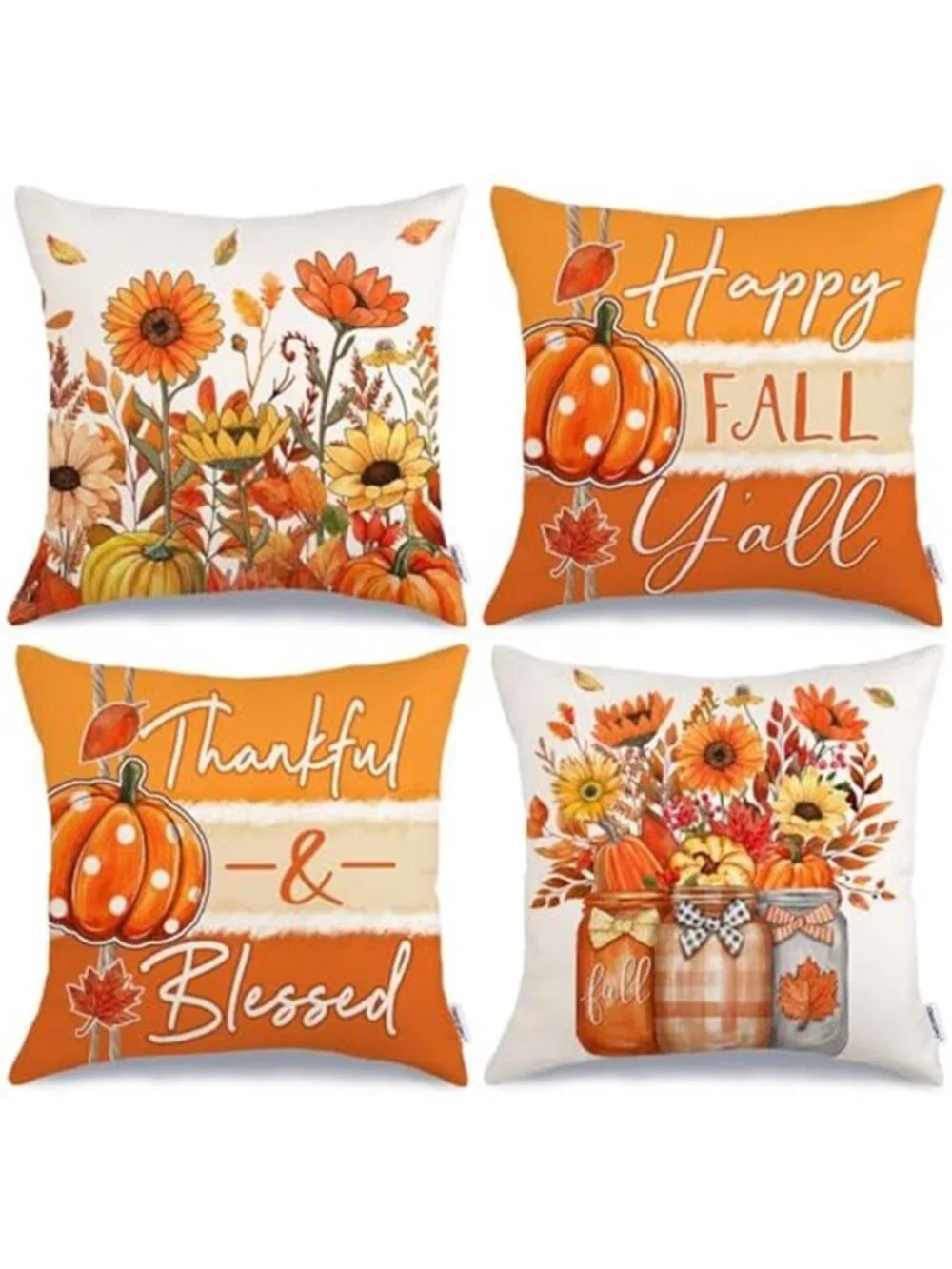 Fall Sunflower Pumpkin Thanksgiving Pillow Covers 18x18 Set of 4
